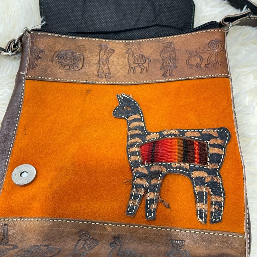 Brown and Orange Crossbody Bag with Unique Design - Picture 2 of 8